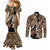 Africa Leopard Skin Pattern Couples Matching Mermaid Dress and Long Sleeve Button Shirt Version 02