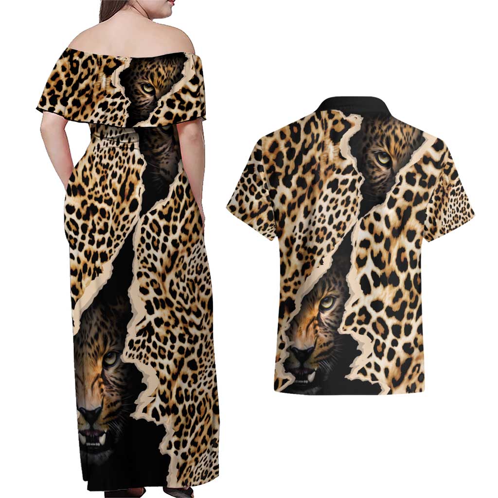 Africa Leopard Skin Pattern Couples Matching Off Shoulder Maxi Dress and Hawaiian Shirt Version 02 LT9 - Wonder Print Shop