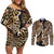 Africa Leopard Skin Pattern Couples Matching Off Shoulder Short Dress and Long Sleeve Button Shirt Version 02 LT9 - Wonder Print Shop