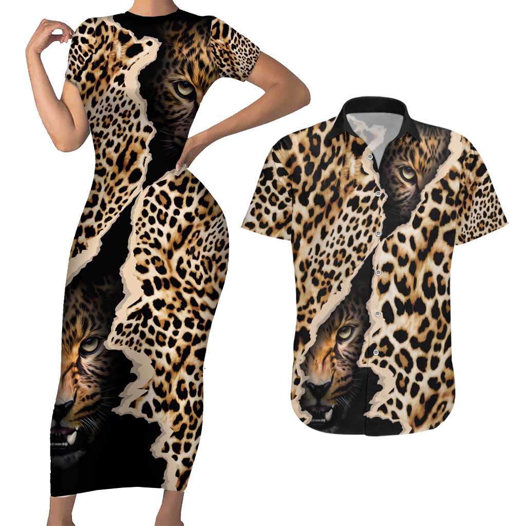 Africa Leopard Skin Pattern Couples Matching Short Sleeve Bodycon Dress and Hawaiian Shirt Version 02 LT9 - Wonder Print Shop
