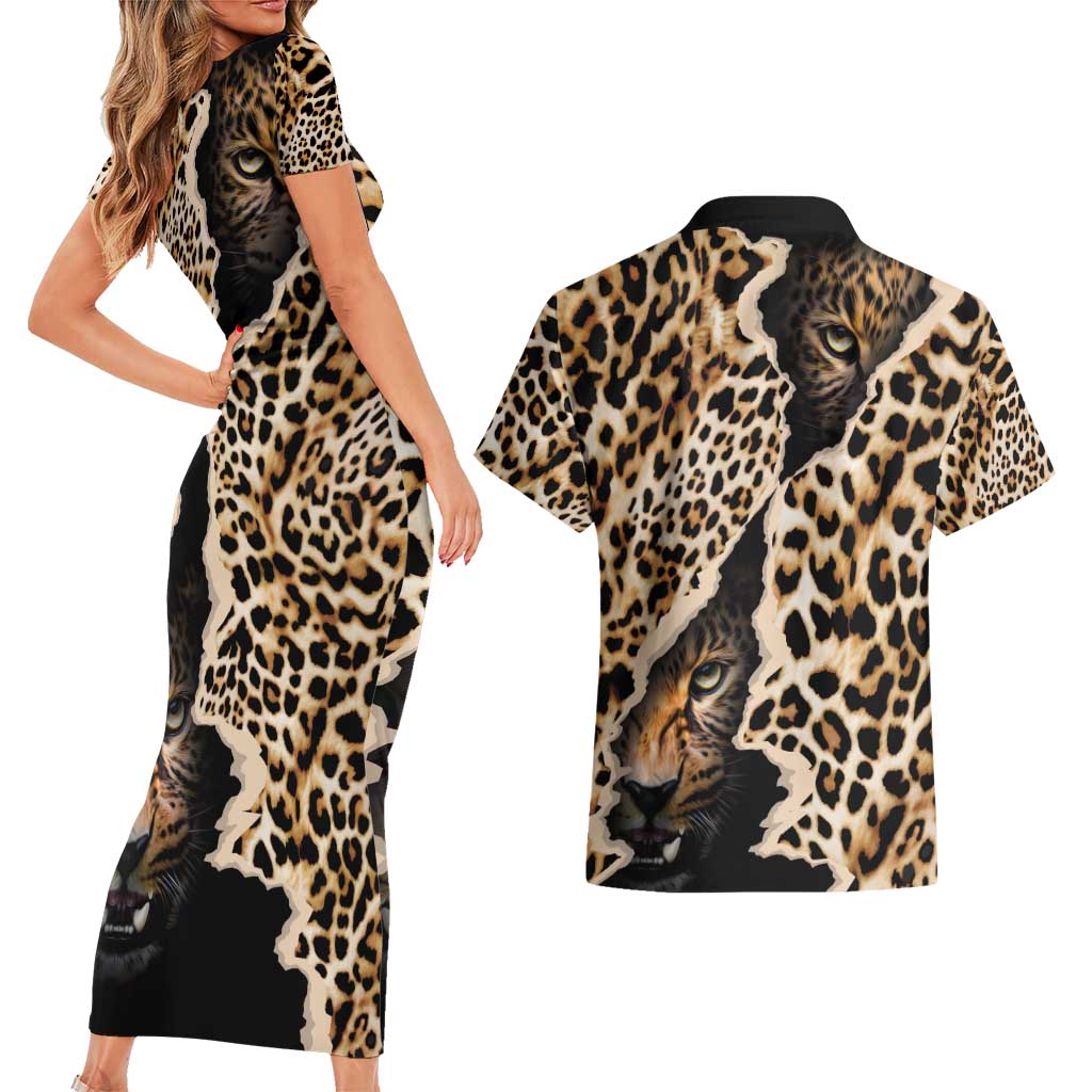 Africa Leopard Skin Pattern Couples Matching Short Sleeve Bodycon Dress and Hawaiian Shirt Version 02 LT9 - Wonder Print Shop