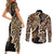 Africa Leopard Skin Pattern Couples Matching Short Sleeve Bodycon Dress and Long Sleeve Button Shirt Version 02 LT9 - Wonder Print Shop