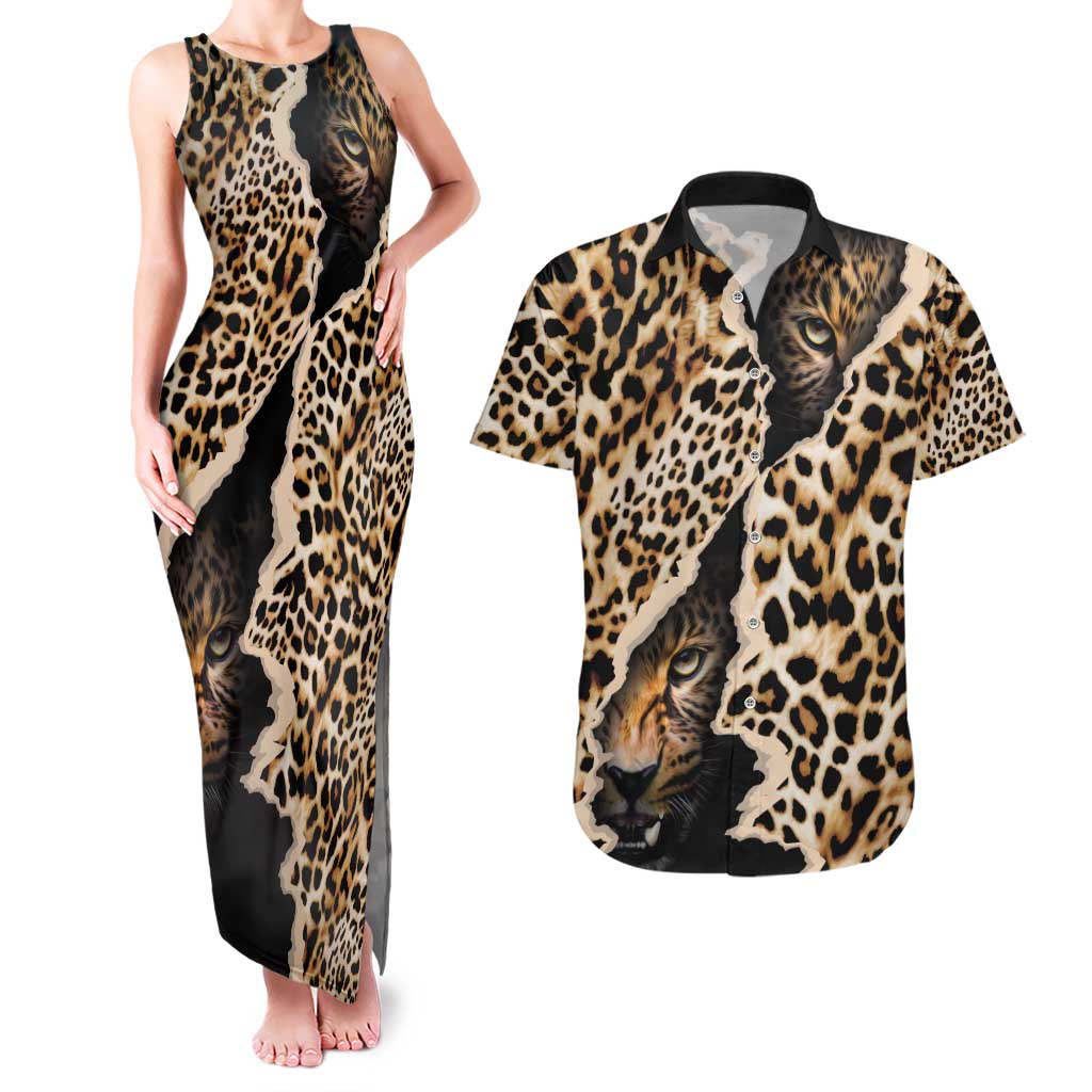Africa Leopard Skin Pattern Couples Matching Tank Maxi Dress and Hawaiian Shirt Version 02 LT9 - Wonder Print Shop