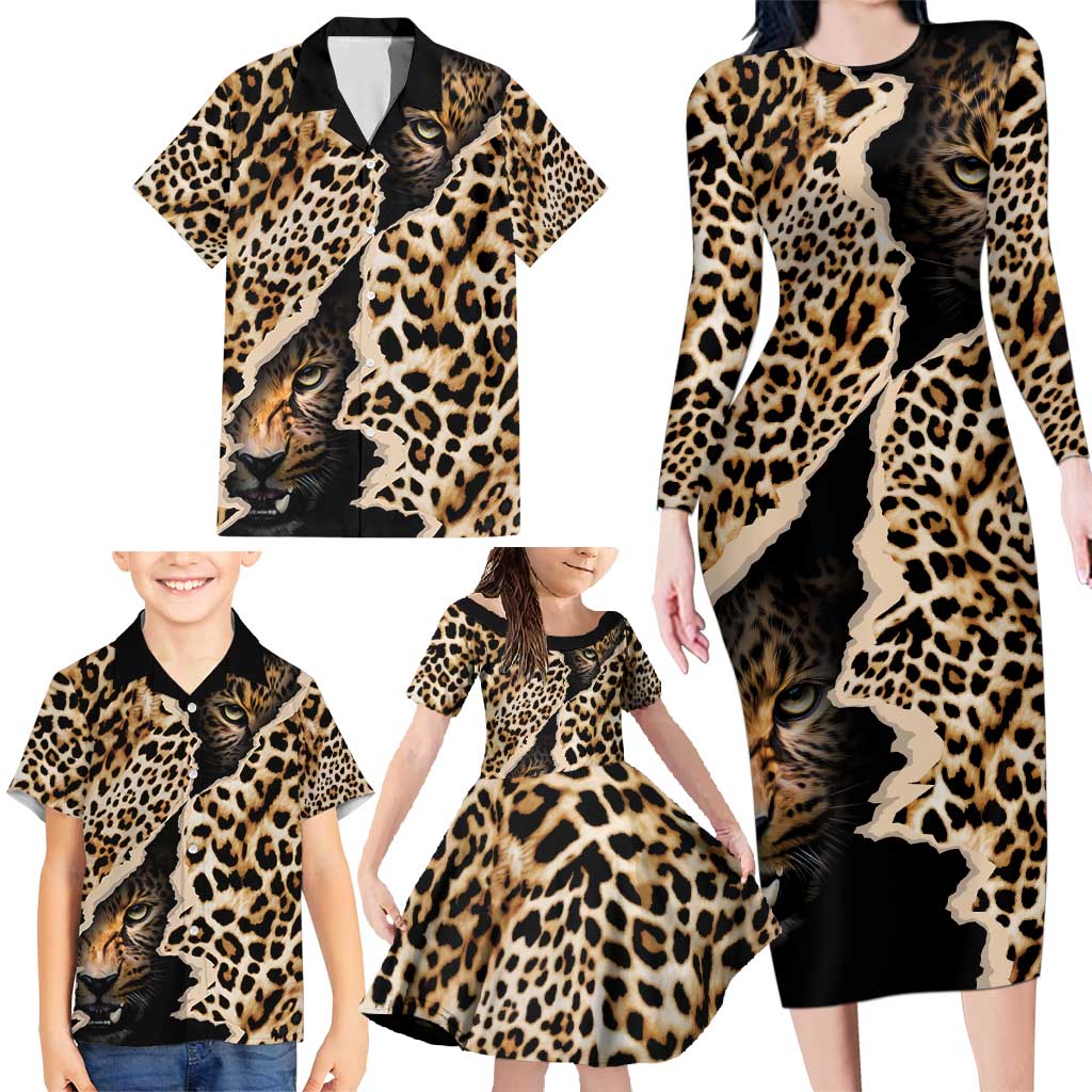 Africa Leopard Skin Pattern Family Matching Long Sleeve Bodycon Dress and Hawaiian Shirt Version 02 LT9 - Wonder Print Shop