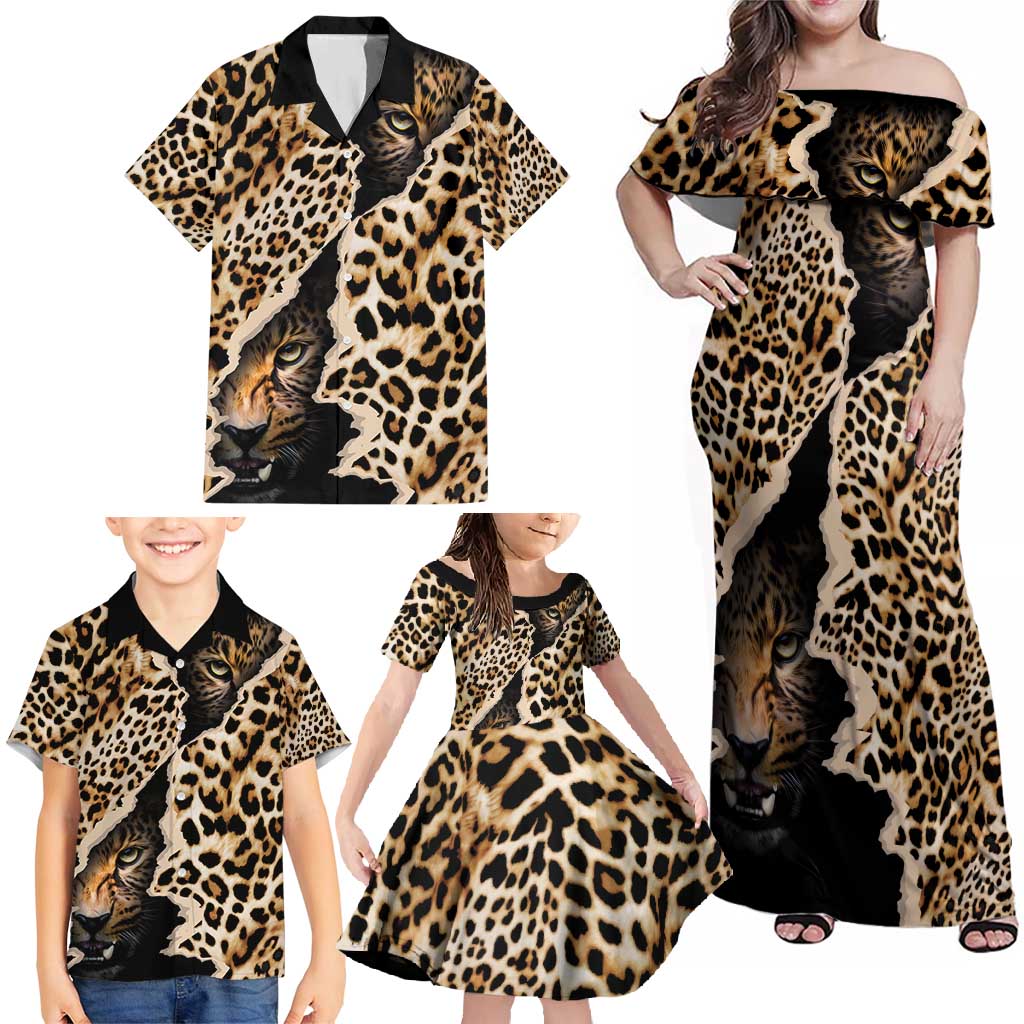 Africa Leopard Skin Pattern Family Matching Off Shoulder Maxi Dress and Hawaiian Shirt Version 02 LT9 - Wonder Print Shop