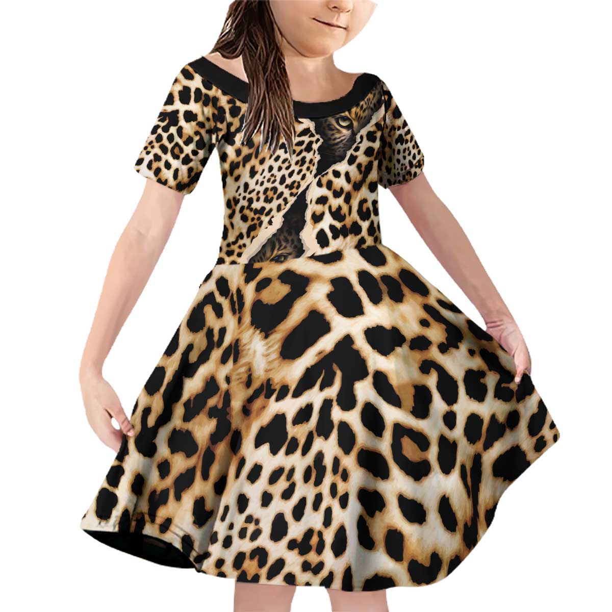 Africa Leopard Skin Pattern Family Matching Off Shoulder Short Dress and Hawaiian Shirt Version 02 LT9 - Wonder Print Shop