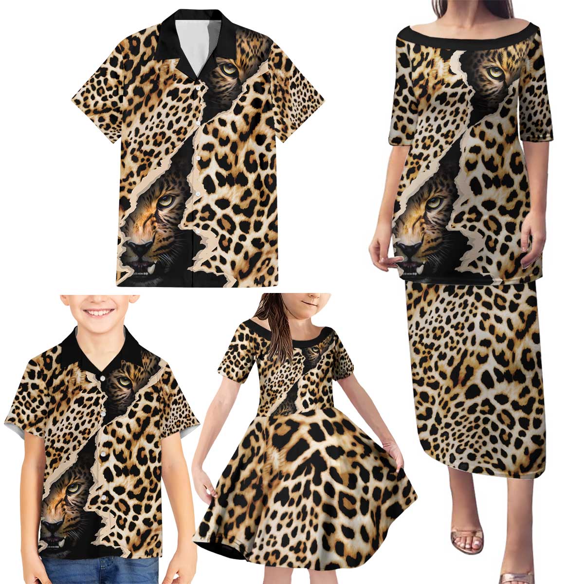 Africa Leopard Skin Pattern Family Matching Puletasi and Hawaiian Shirt Version 02 - Wonder Print Shop