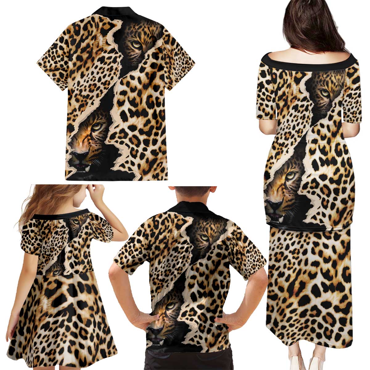 Africa Leopard Skin Pattern Family Matching Puletasi and Hawaiian Shirt Version 02 - Wonder Print Shop