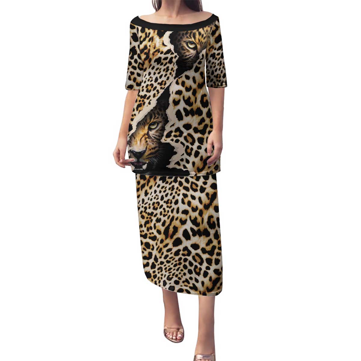 Africa Leopard Skin Pattern Family Matching Puletasi and Hawaiian Shirt Version 02 - Wonder Print Shop