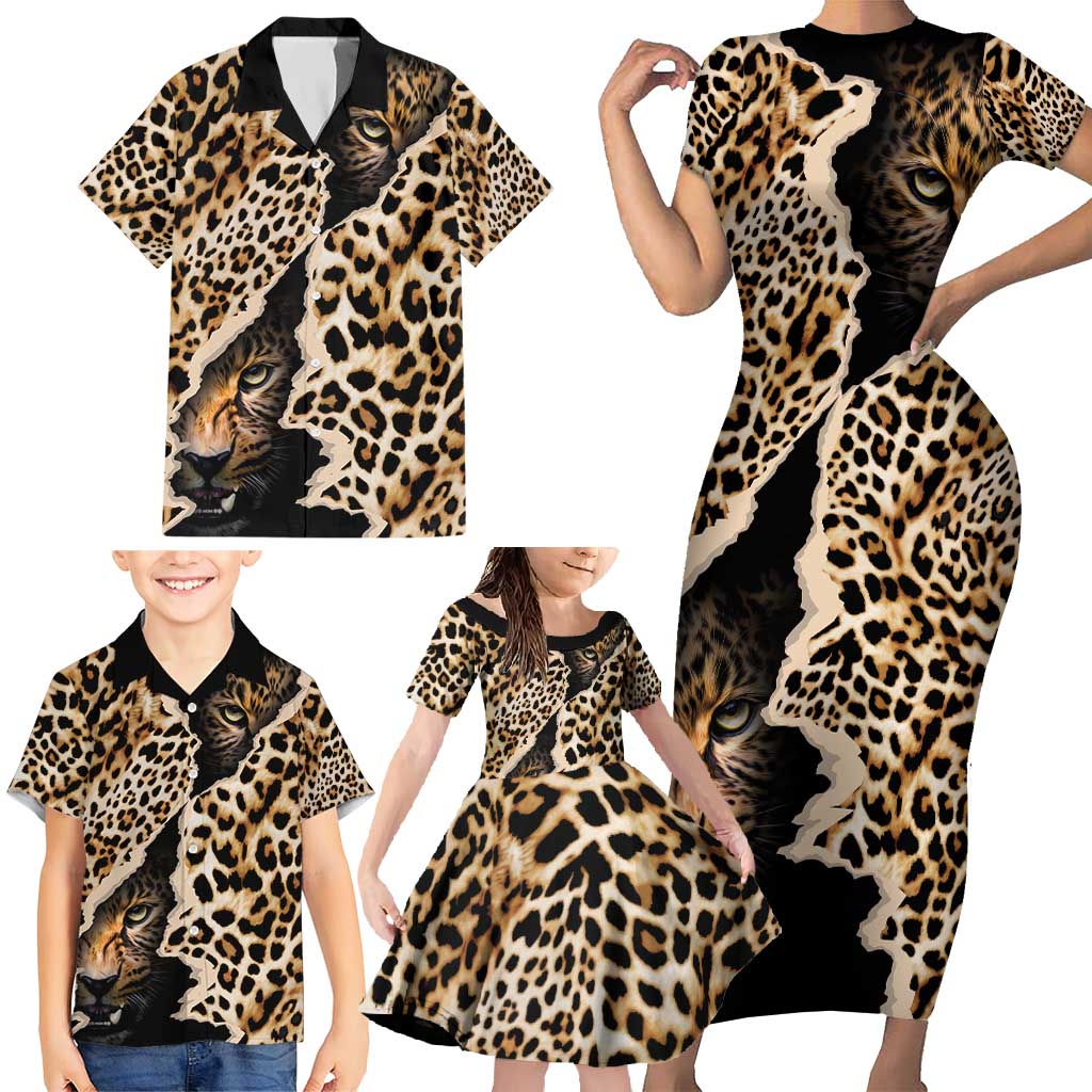 Africa Leopard Skin Pattern Family Matching Short Sleeve Bodycon Dress and Hawaiian Shirt Version 02 - Wonder Print Shop