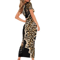 Africa Leopard Skin Pattern Family Matching Short Sleeve Bodycon Dress and Hawaiian Shirt Version 02 - Wonder Print Shop