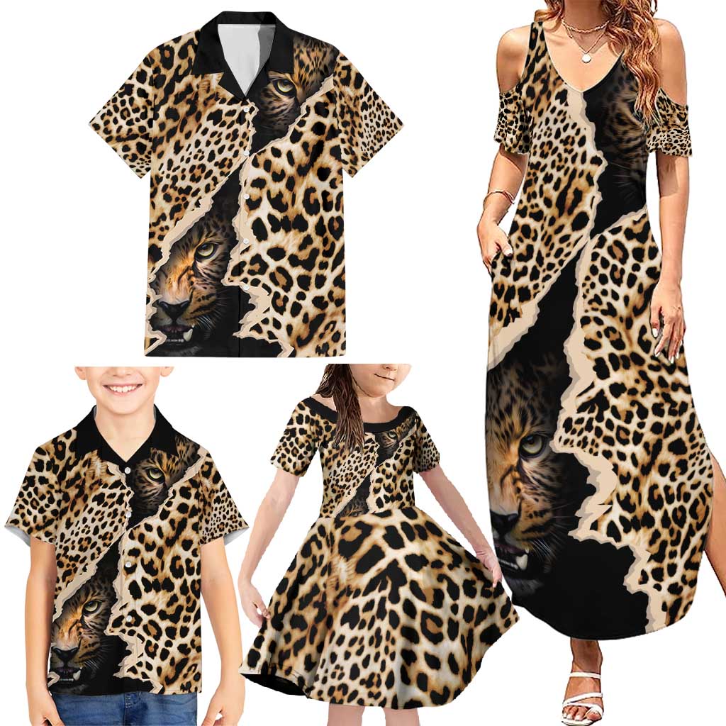 Africa Leopard Skin Pattern Family Matching Summer Maxi Dress and Hawaiian Shirt Version 02 - Wonder Print Shop
