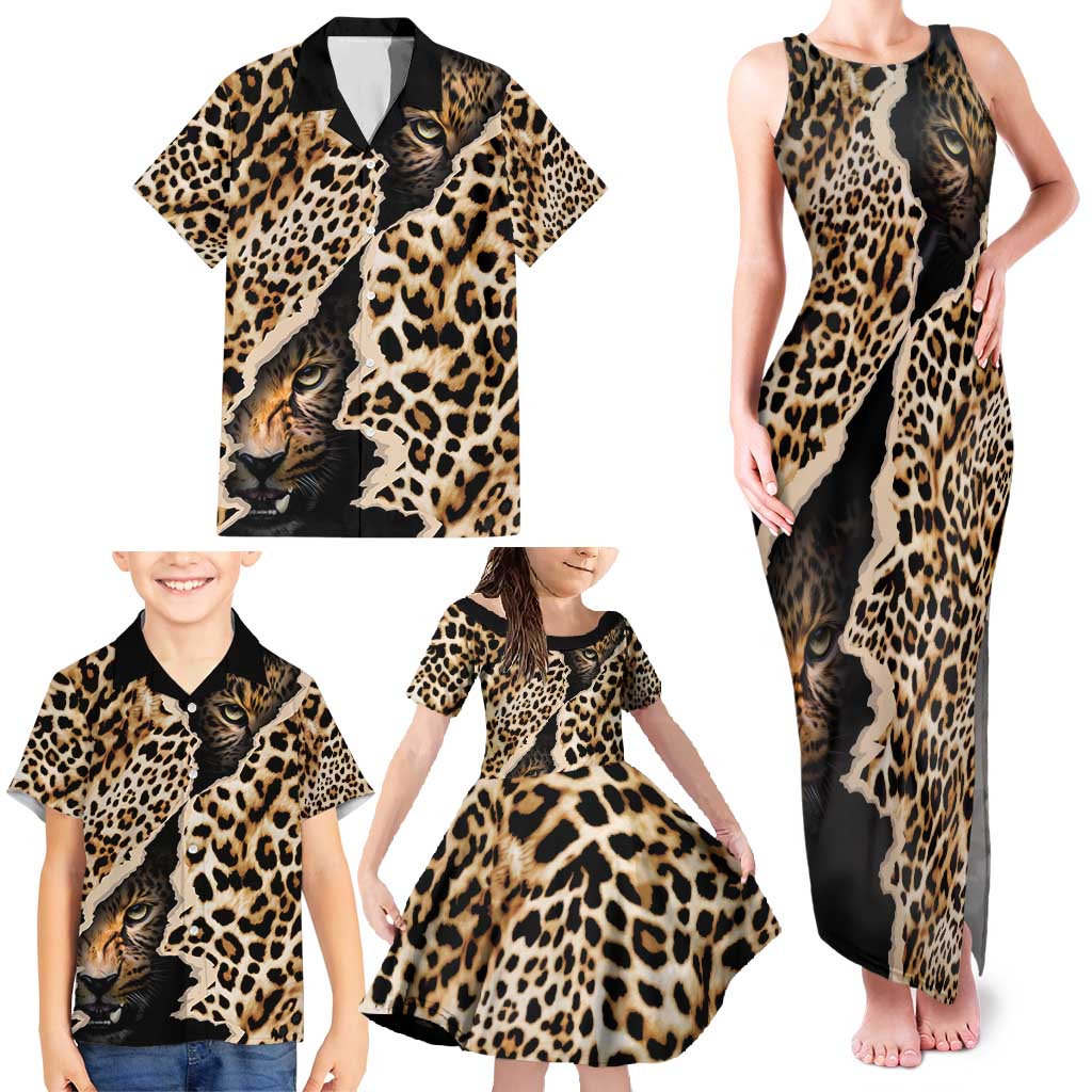 Africa Leopard Skin Pattern Family Matching Tank Maxi Dress and Hawaiian Shirt Version 02 - Wonder Print Shop