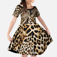 Africa Leopard Skin Pattern Kid Short Sleeve Dress Version 02 - Wonder Print Shop