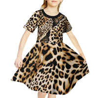Africa Leopard Skin Pattern Kid Short Sleeve Dress Version 02 - Wonder Print Shop