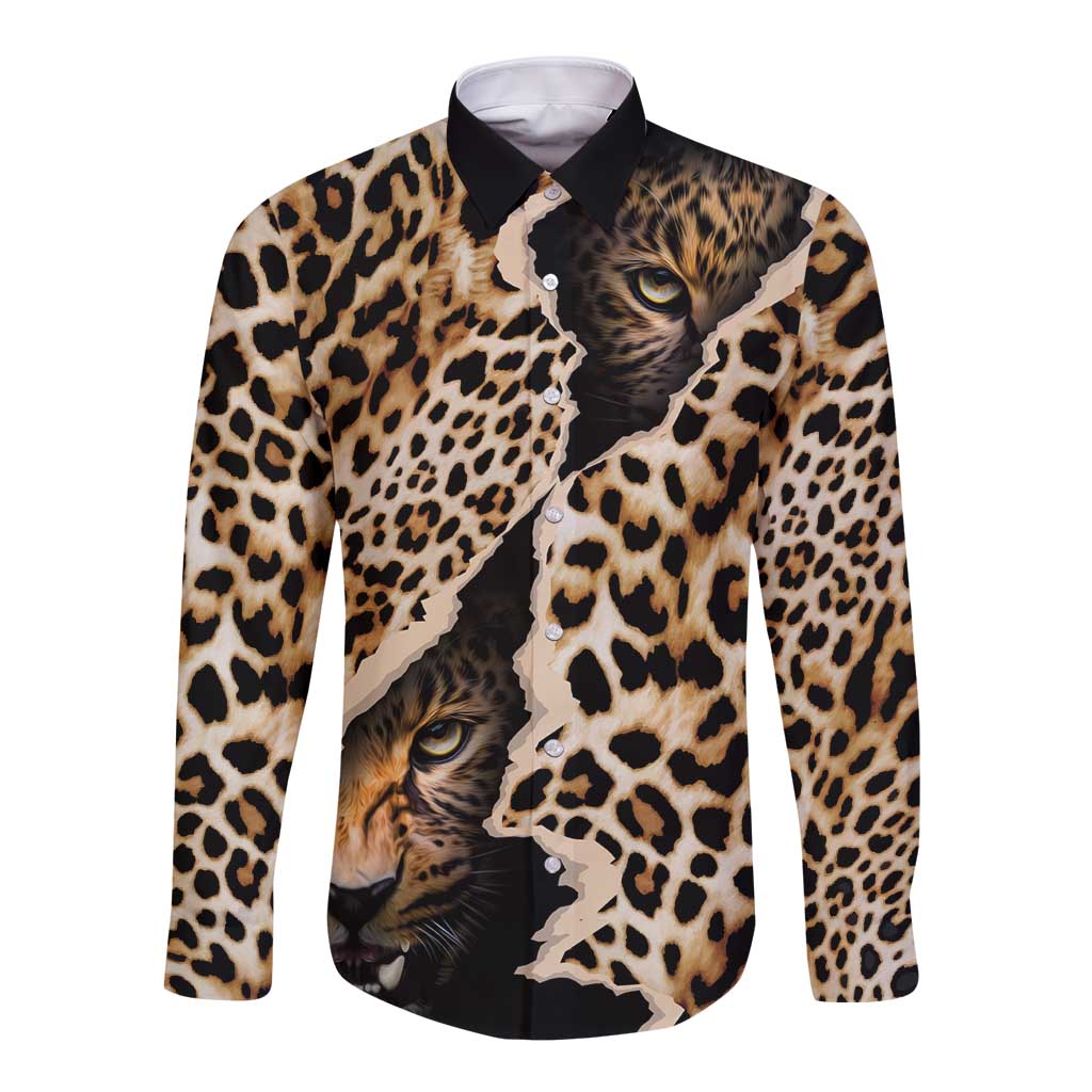 Africa Leopard Skin Pattern Long Sleeve Button Shirt Version 02 - Wonder Print Shop