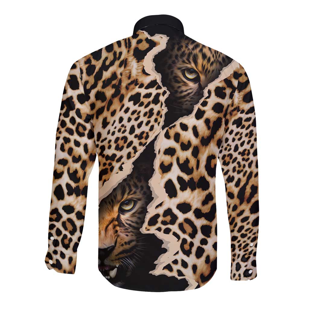 Africa Leopard Skin Pattern Long Sleeve Button Shirt Version 02 - Wonder Print Shop