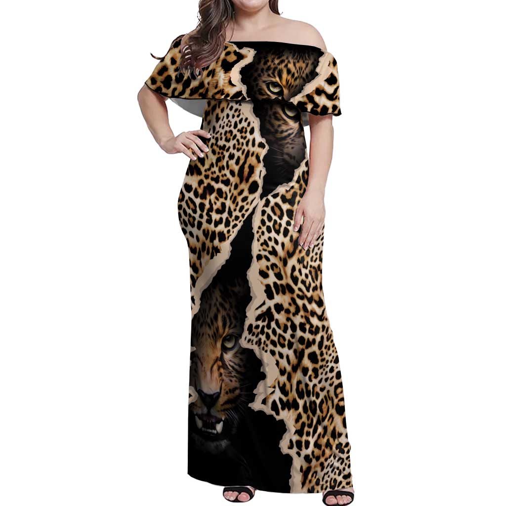 Africa Leopard Skin Pattern Off Shoulder Maxi Dress Version 02 - Wonder Print Shop