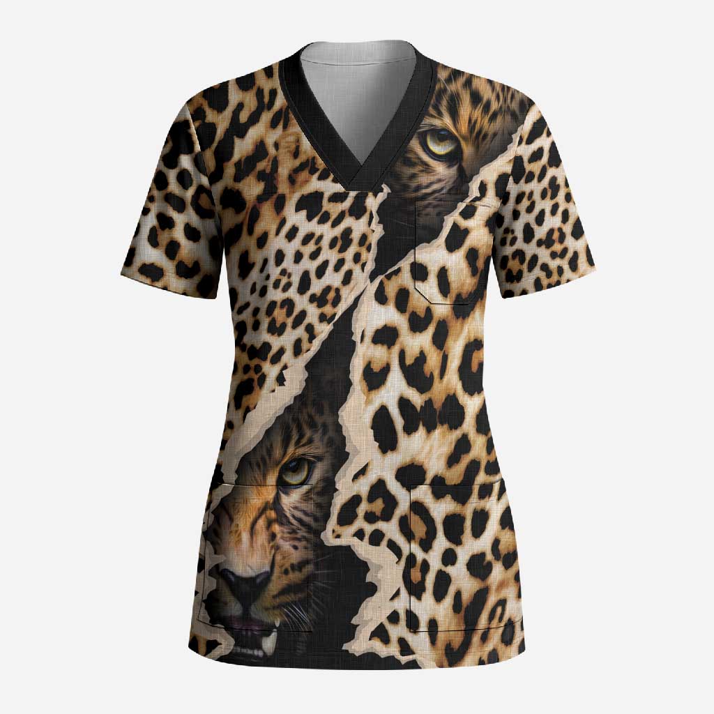 Africa Leopard Skin Pattern Scrub Top Version 02