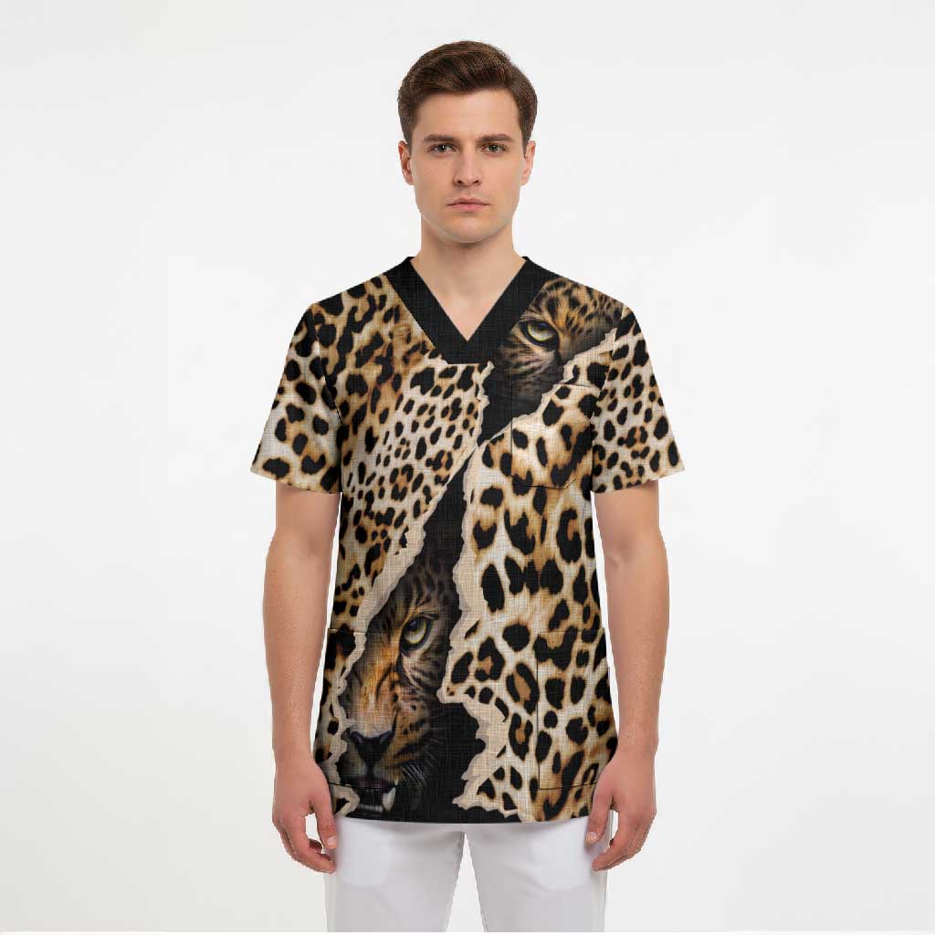 Africa Leopard Skin Pattern Scrub Top Version 02