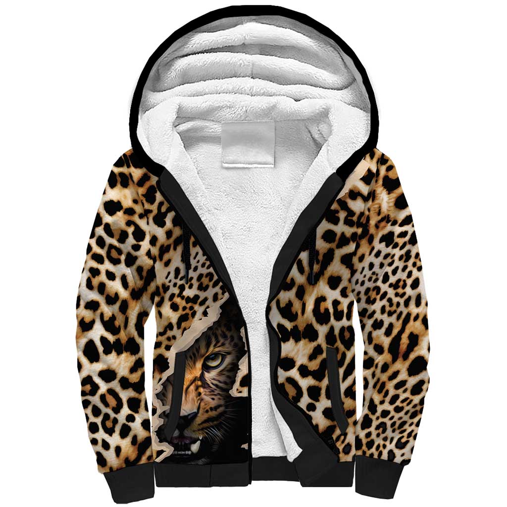 Africa Leopard Skin Pattern Sherpa Hoodie Version 02 - Wonder Print Shop