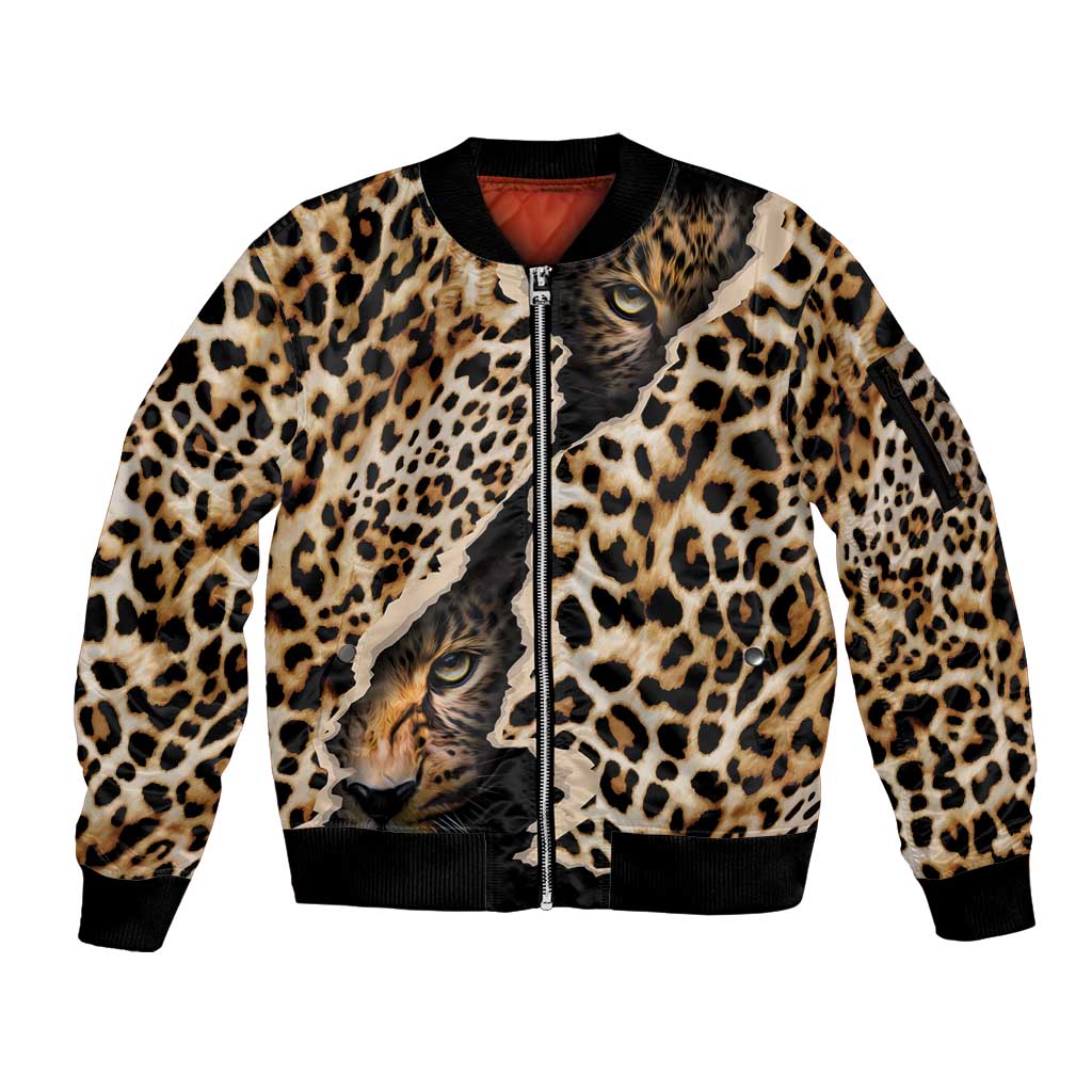 Africa Leopard Skin Pattern Sleeve Zip Bomber Jacket Version 02 - Wonder Print Shop