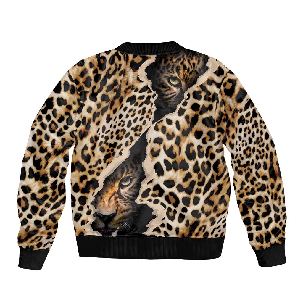Africa Leopard Skin Pattern Sleeve Zip Bomber Jacket Version 02 - Wonder Print Shop