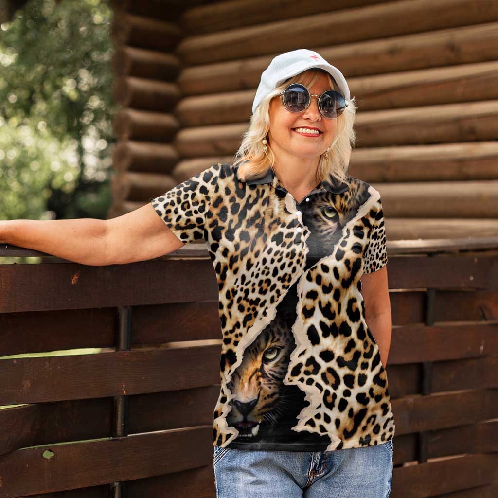 Africa Leopard Skin Pattern Women Polo Shirt Version 02 - Wonder Print Shop