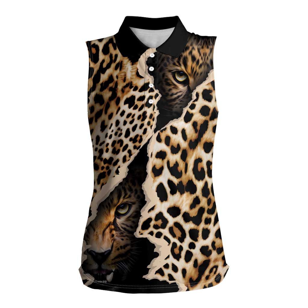 Africa Leopard Skin Pattern Women Sleeveless Polo Shirt Version 02 - Wonder Print Shop