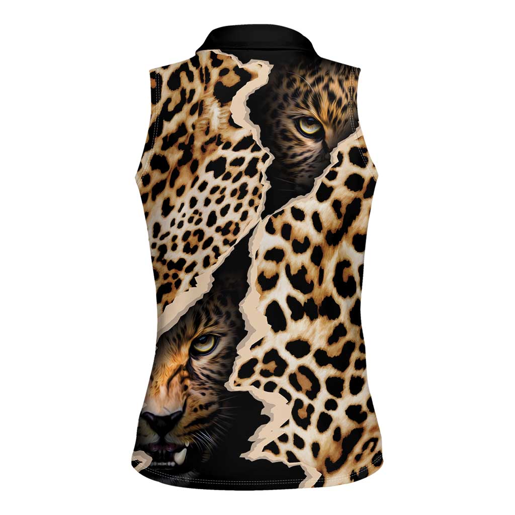 Africa Leopard Skin Pattern Women Sleeveless Polo Shirt Version 02 - Wonder Print Shop