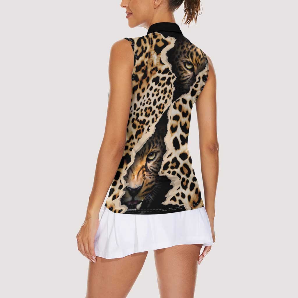 Africa Leopard Skin Pattern Women Sleeveless Polo Shirt Version 02 - Wonder Print Shop