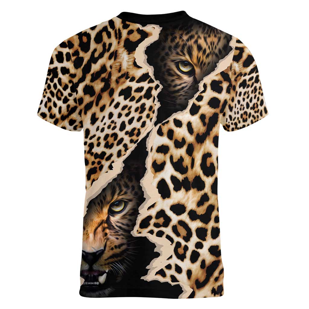 Africa Leopard Skin Pattern Women V-Neck T-Shirt Version 02 - Wonder Print Shop