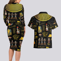 Ancient Egypt and Hieroglyphs Couples Matching Long Sleeve Bodycon Dress and Hawaiian Shirt LT9 - Wonder Print Shop