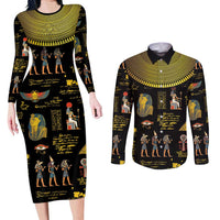 Ancient Egypt and Hieroglyphs Couples Matching Long Sleeve Bodycon Dress and Long Sleeve Button Shirt LT9 - Wonder Print Shop