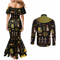 Ancient Egypt and Hieroglyphs Couples Matching Mermaid Dress and Long Sleeve Button Shirt
