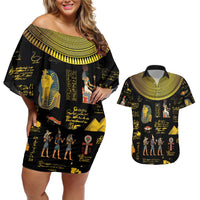 Ancient Egypt and Hieroglyphs Couples Matching Off Shoulder Short Dress and Hawaiian Shirt LT9 - Wonder Print Shop