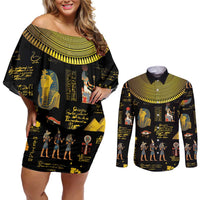 Ancient Egypt and Hieroglyphs Couples Matching Off Shoulder Short Dress and Long Sleeve Button Shirt LT9 - Wonder Print Shop