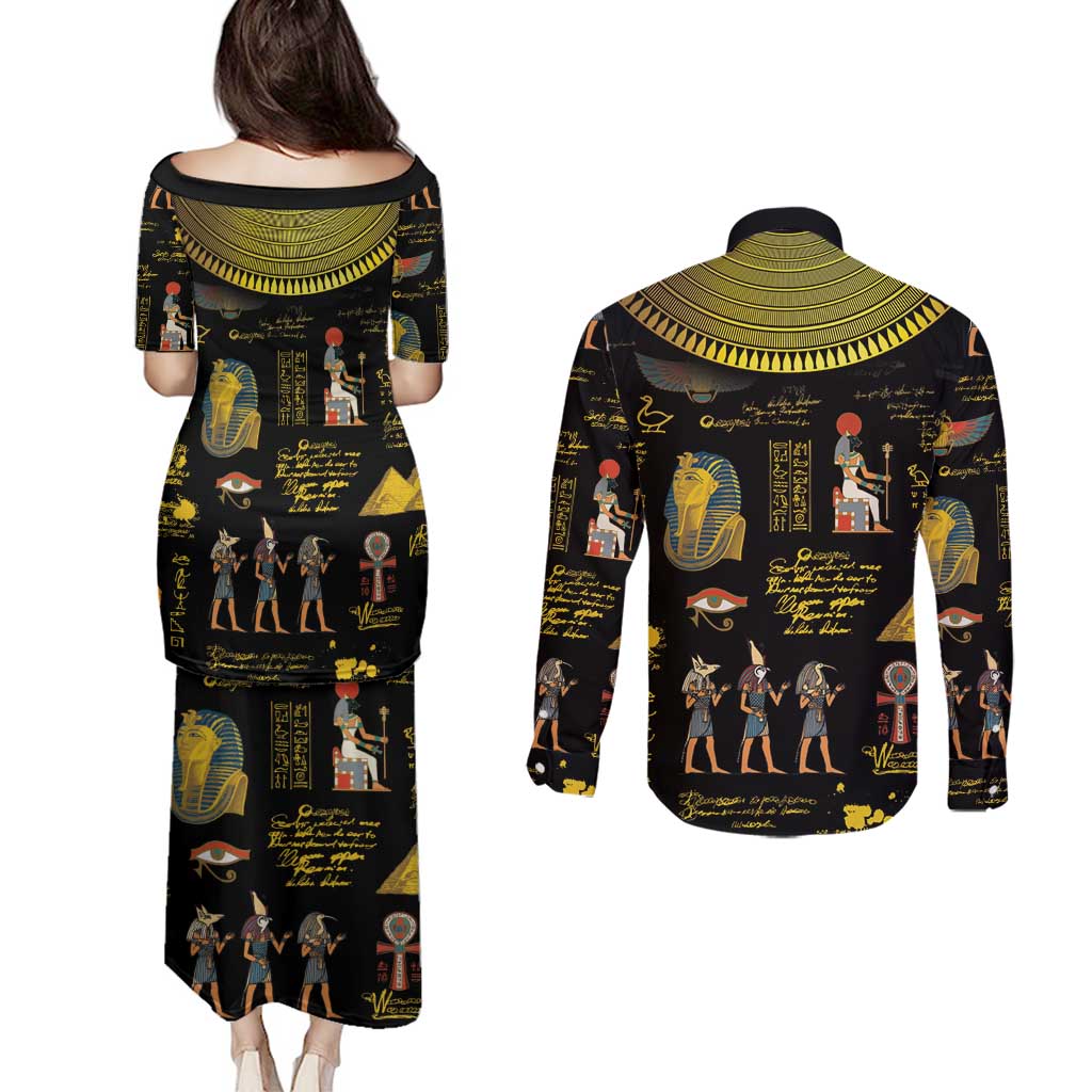 Ancient Egypt and Hieroglyphs Couples Matching Puletasi and Long Sleeve Button Shirt LT9 - Wonder Print Shop