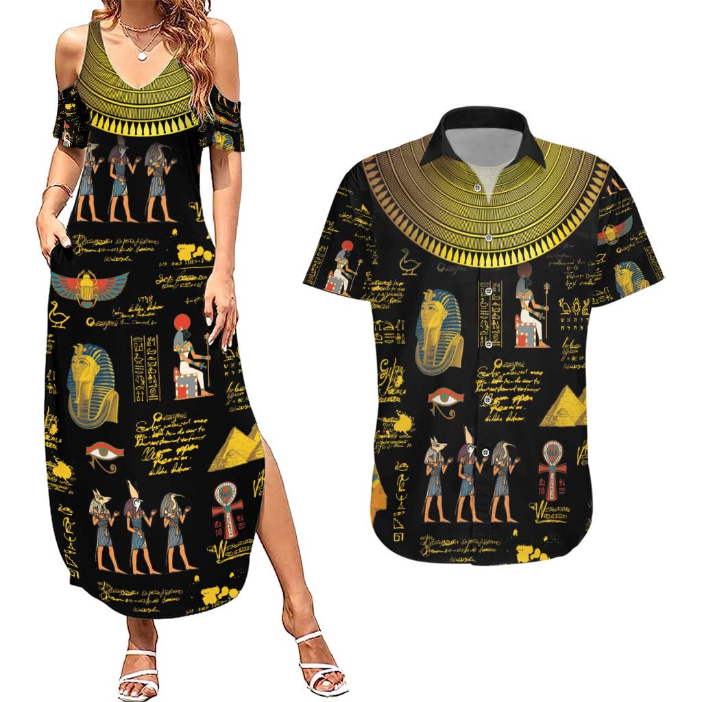 Ancient Egypt and Hieroglyphs Couples Matching Summer Maxi Dress and Hawaiian Shirt LT9 - Wonder Print Shop