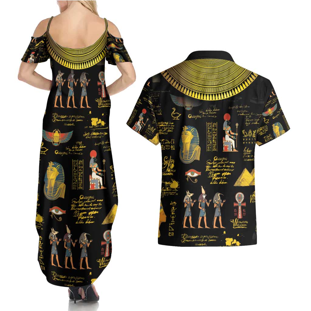 Ancient Egypt and Hieroglyphs Couples Matching Summer Maxi Dress and Hawaiian Shirt LT9 - Wonder Print Shop