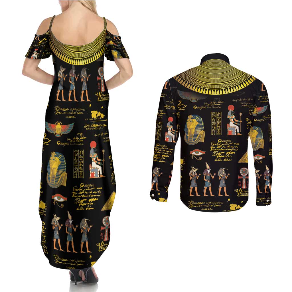 Ancient Egypt and Hieroglyphs Couples Matching Summer Maxi Dress and Long Sleeve Button Shirt LT9 - Wonder Print Shop