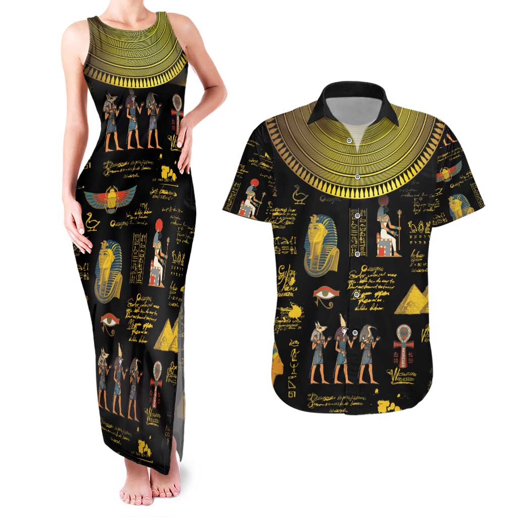 Ancient Egypt and Hieroglyphs Couples Matching Tank Maxi Dress and Hawaiian Shirt LT9 - Wonder Print Shop