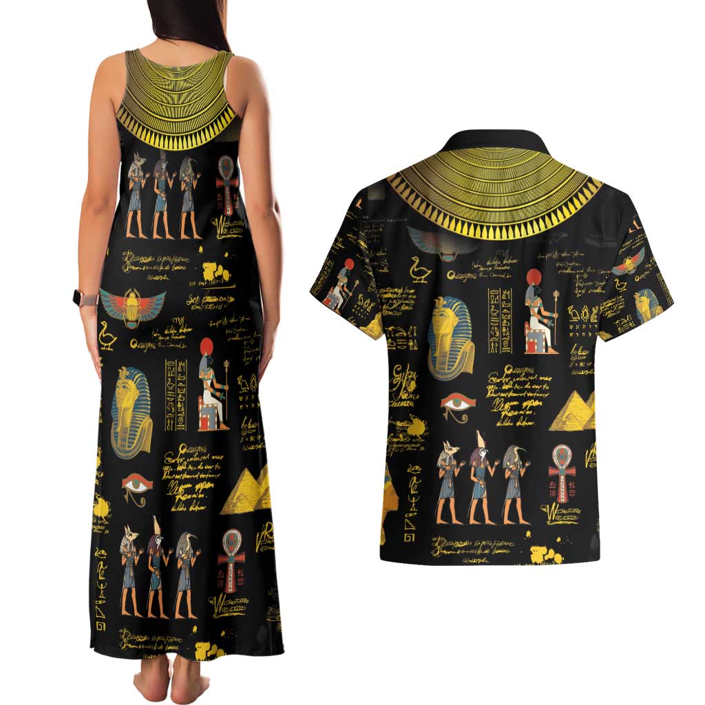 Ancient Egypt and Hieroglyphs Couples Matching Tank Maxi Dress and Hawaiian Shirt LT9 - Wonder Print Shop