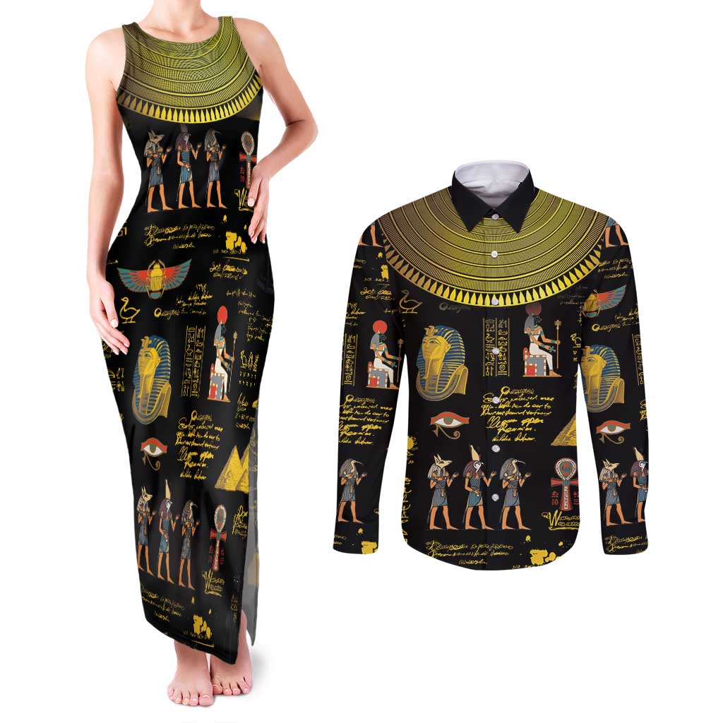 Ancient Egypt and Hieroglyphs Couples Matching Tank Maxi Dress and Long Sleeve Button Shirt LT9 - Wonder Print Shop