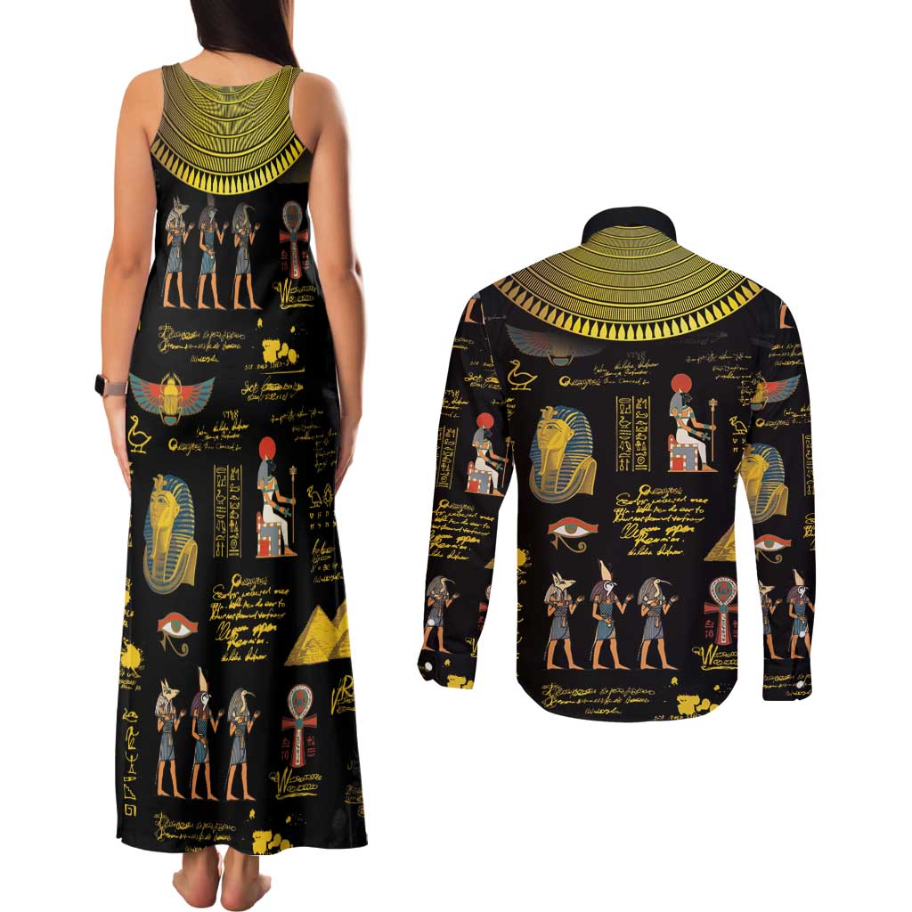 Ancient Egypt and Hieroglyphs Couples Matching Tank Maxi Dress and Long Sleeve Button Shirt LT9 - Wonder Print Shop