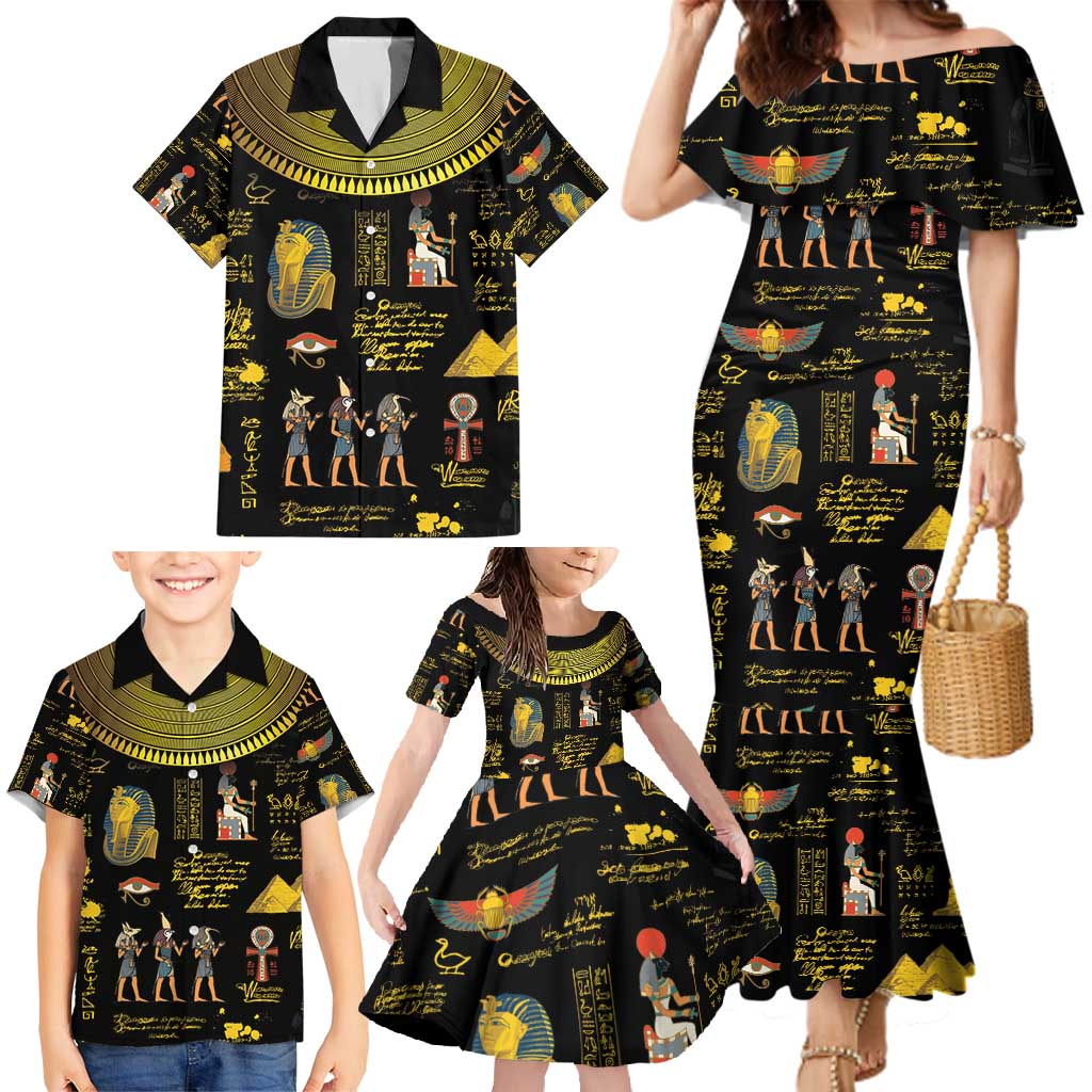 Ancient Egypt and Hieroglyphs Family Matching Mermaid Dress and Hawaiian Shirt LT9 - Wonder Print Shop