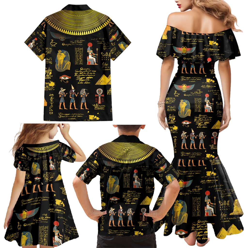 Ancient Egypt and Hieroglyphs Family Matching Mermaid Dress and Hawaiian Shirt LT9 - Wonder Print Shop