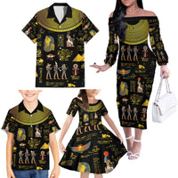 Ancient Egypt and Hieroglyphs Family Matching Off The Shoulder Long Sleeve Dress and Hawaiian Shirt - Wonder Print Shop