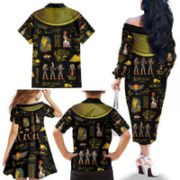 Ancient Egypt and Hieroglyphs Family Matching Off The Shoulder Long Sleeve Dress and Hawaiian Shirt - Wonder Print Shop