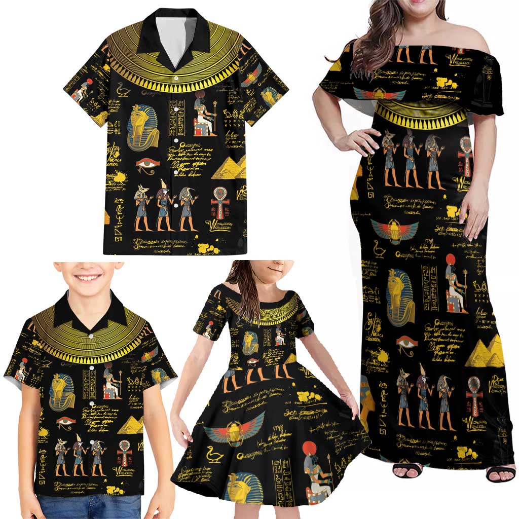 Ancient Egypt and Hieroglyphs Family Matching Off Shoulder Maxi Dress and Hawaiian Shirt LT9 - Wonder Print Shop